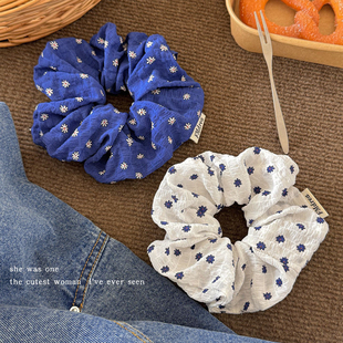 PeachBunny韩系蓝白碎花大肠发圈女简约丸子头绳马尾头花小肠圈