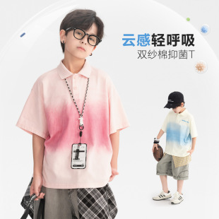 男童夏装纯棉渐变polo衫短袖t恤2026新款中大童儿童宽松冰感上衣