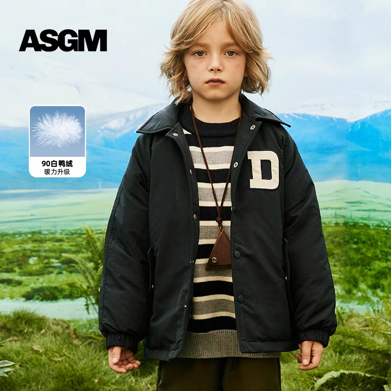 ASGM男童羽绒服儿童轻薄中大童工装外套白鸭绒MQ混标发货，三标齐