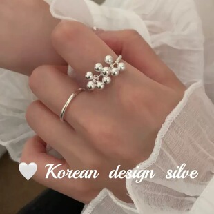 韩版S925纯银葡萄串球球戒指女款闭口戒简约小清新精致圆球指环戒