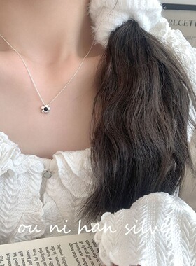 黑锆石花朵项链纯银十字链女