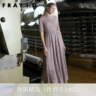 FRAY 蕾丝钩花镂空连衣裙FWFO231503 I.D春夏优雅高腰短袖