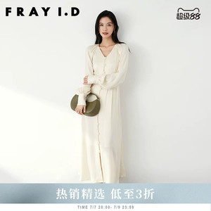 FRAY I.D秋冬优雅V领缎面系带收腰鱼尾连衣裙FWFO234110