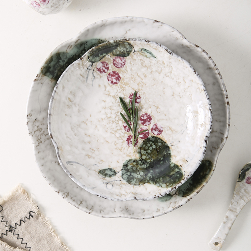 雅之器日式家用不规则陶瓷雪花釉餐具6/7/8寸米饭汤碗碟菜盘子