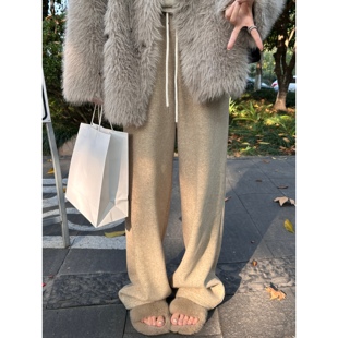 秋冬椰云拿铁软糯加绒坠垂感直筒休闲阔腿裤懒懒高腰显瘦拖地裤女