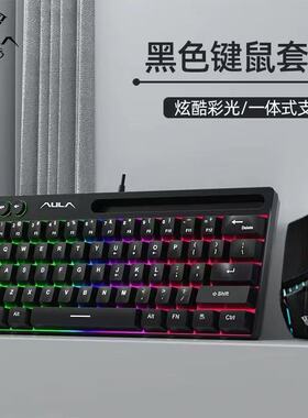 狼蛛F3061迷你轻音有线键盘白色RGB炫酷彩光办公游戏电脑键盘鼠标