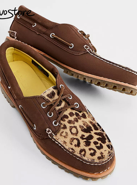 Timberland Noreen Boat 豹纹 复古低帮男女船鞋工装休闲运动鞋