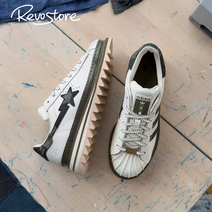 CLOT x BAPE x adidas Superstar 复古低帮男板鞋厚底休闲运动鞋