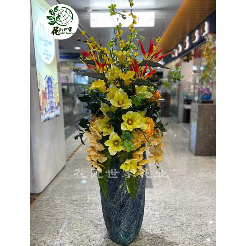 落地假娟仿真玉兰花艺酒店旋转门大堂商场简欧装饰家居摆设大花瓶