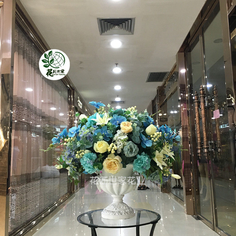 欧式插花台面假花套装客厅玄关餐桌样板房酒店前台咨询台仿真盆花