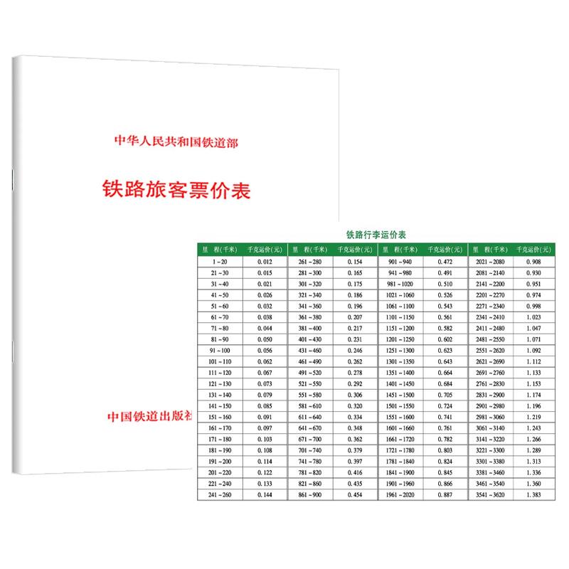 【全2册】铁路旅客票价表(铁运(2012)302号)+铁路行李运价表 中国国家铁路集团有限公司客运部 中国铁道出版社