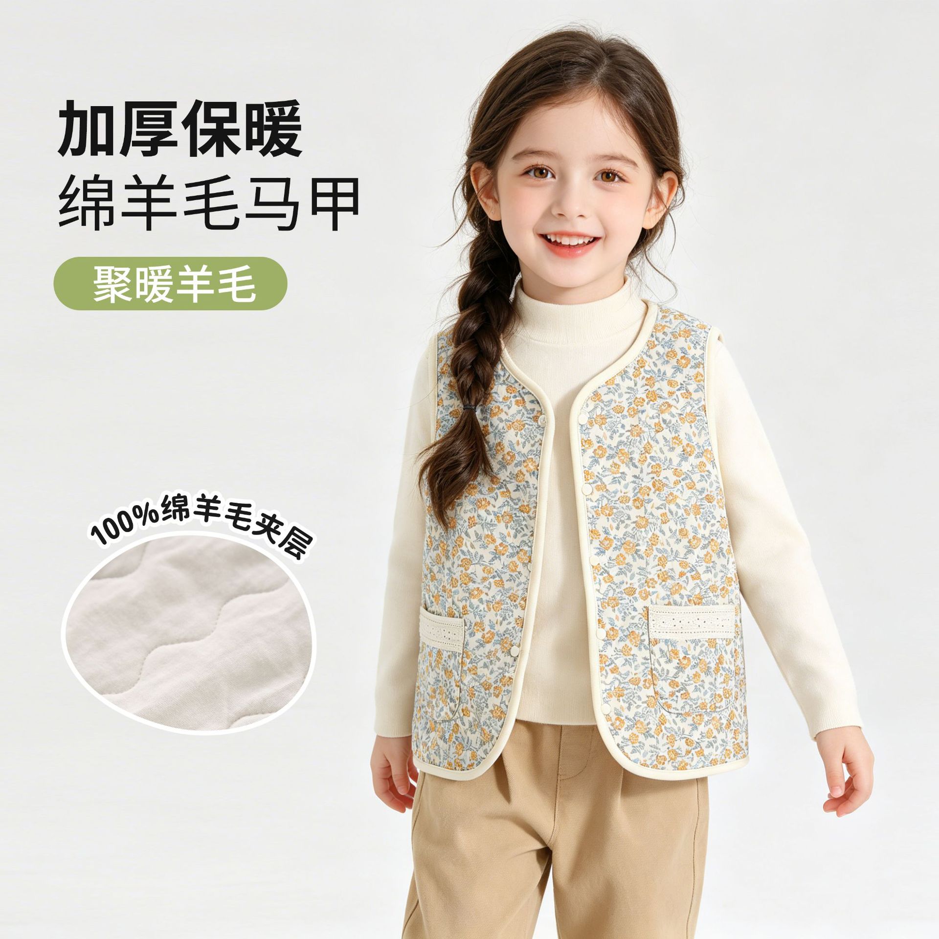 儿童棉背心夹棉加厚羊毛马甲衣女童保暖衣坎肩冬季中大棉校服内搭