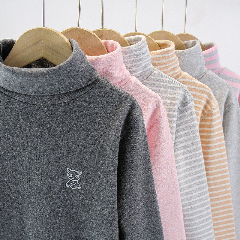 AUTUMN AND WINTER CHILDRENS COTTON AUTUMN CLOTHES WARM FLEECE TURTLENECK TOPS BOYS AND GIRLS COLOR COTTON BOTTOMS MEDIUM AND LARGE CHILDRENS COTTON SWEATERS