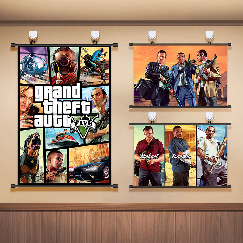 gta5侠盗猎车手海报给他爱5挂画迈克崔佛富兰克林寝室壁纸装饰画