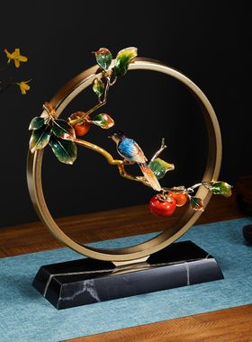 珐琅彩喜上枝头新中式玄关摆件