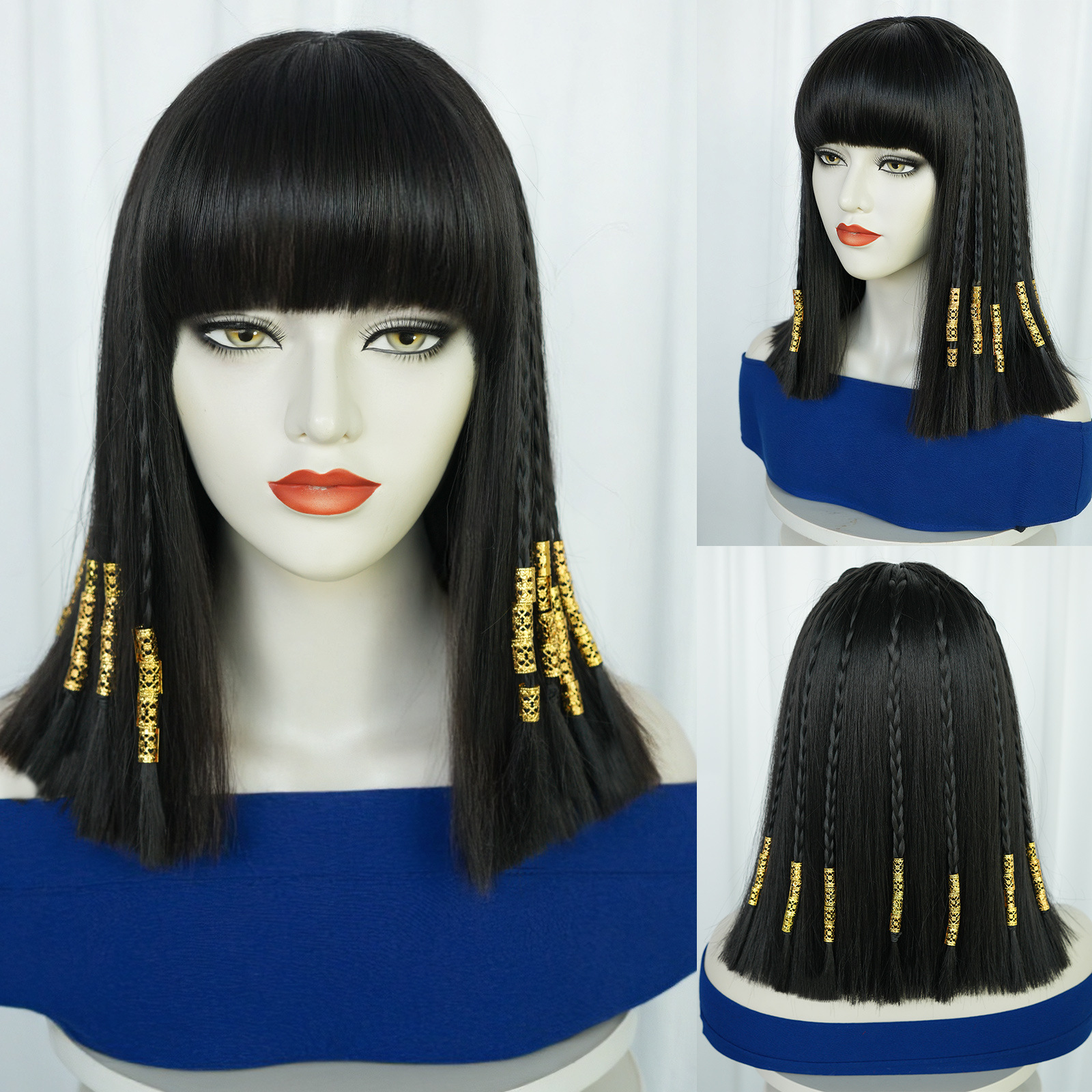 埃及艳后cos黑色中长直发假发