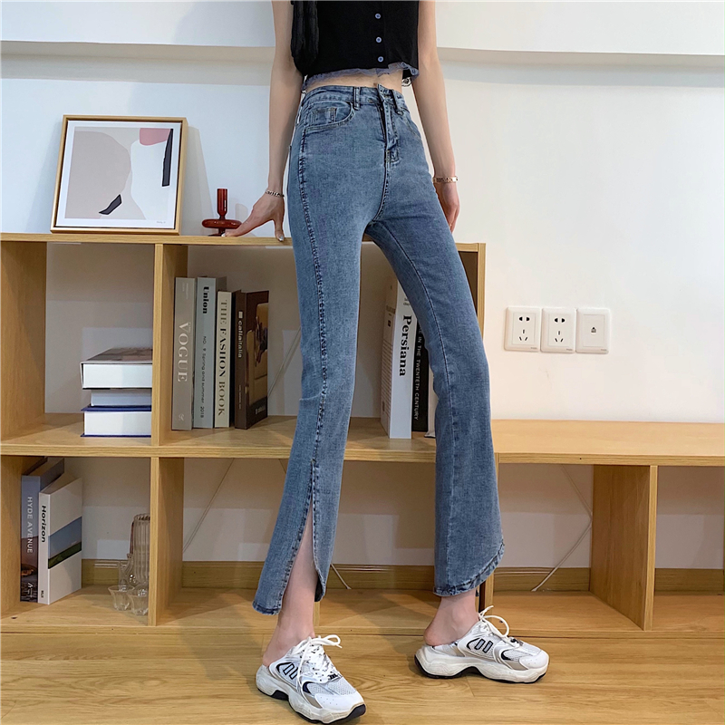 Real shot real price micro straight tube split high waist show thin show high nine point jeans women