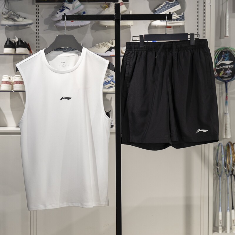 李宁运动套装男士2025夏季新款冰丝速干跑步健身背心短裤YWBV053