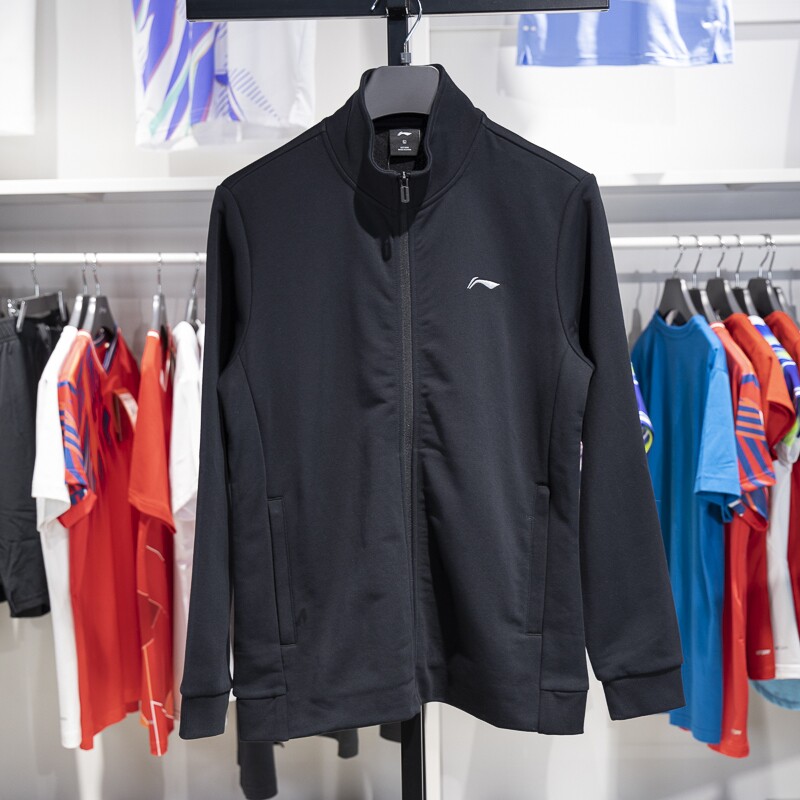 李宁开衫无帽卫衣男子2024春季新款休闲百搭黑色立领外套AWDUA35