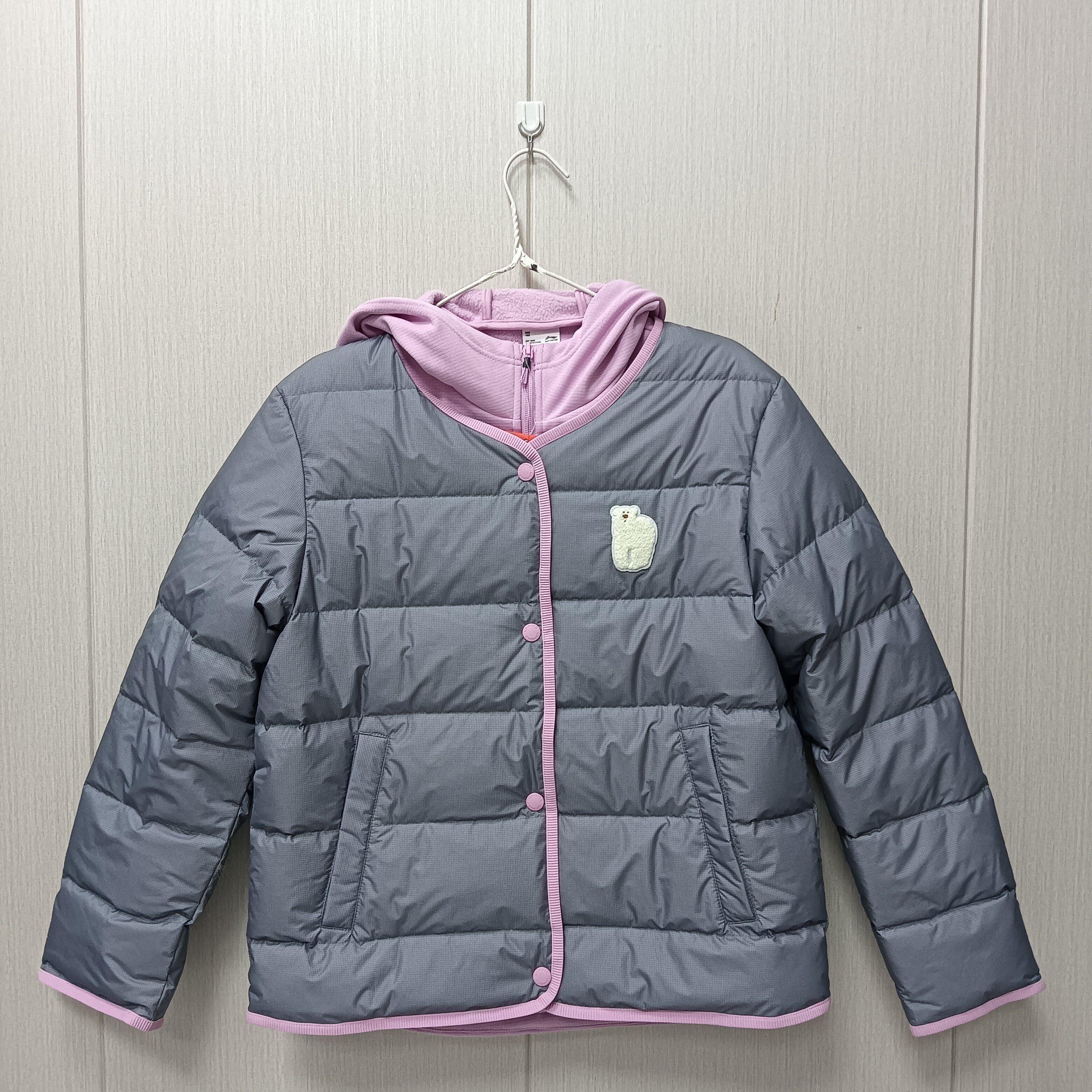 李宁风衣女童三合一羽绒服=摇粒绒内胆外套YWBU022