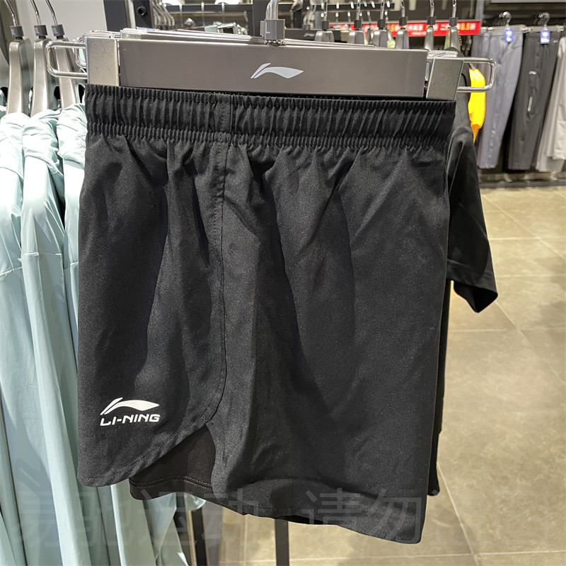 李宁男2024新款健身弹力带内衬舒适透气排湿速干运动短裤AKSU835