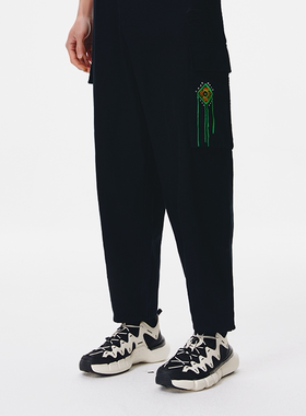 李宁LNG系列联名款男子春秋季刺绣国潮宽松运动休闲长裤LKXS001