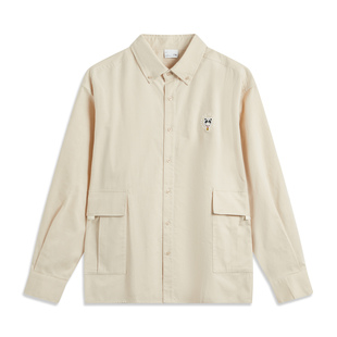 中国李宁休闲衬衫2024新款时尚潮流系列男子宽松翻领外套ASHU547