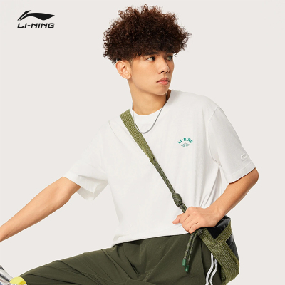李宁短袖T恤男士夏季2024新款休闲圆领运动上衣印花纯棉AHSU535