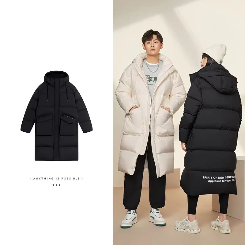 李宁正品新款男女同款运动休闲时尚连帽保暖长款羽绒服AYMS373
