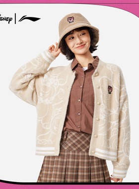 李宁2024秋冬新品迪士尼联名针织衫女款宽松编织衫毛衣 AMBU302