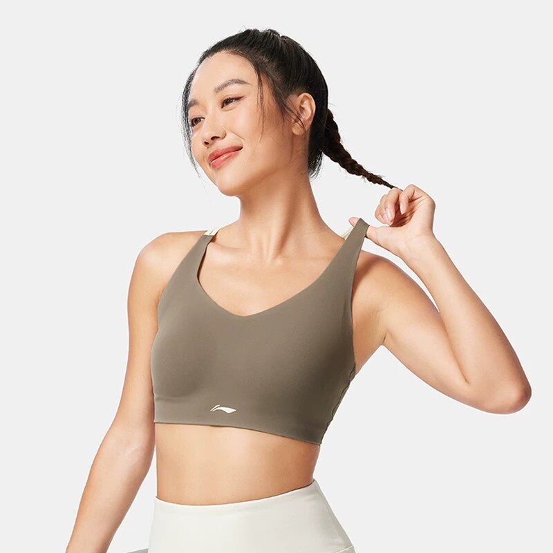 李宁秋季女子健身系列时尚舒适轻度支撑透气紧身运动胸衣AUBV032