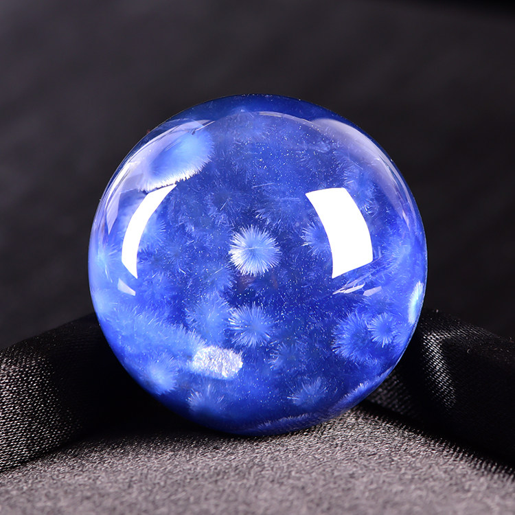 墨源巴西天然蓝发晶吊坠 蓝线石裸石稀有老矿料太阳花花球海胆花