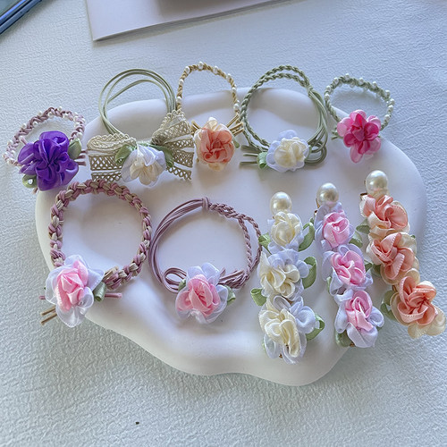 新款小清新茉莉花发圈少女边夹子