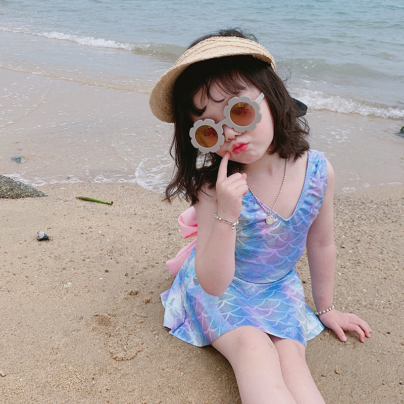 女童泳衣小中童女孩宝宝游泳衣洋气儿童美人鱼公主裙女童连体泳装