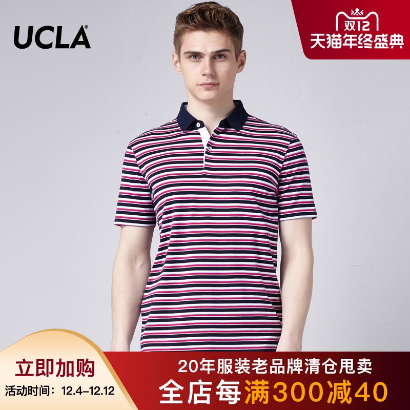 UCLA 2019新款夏季 男裝商務休閑時尚 條紋翻領T 純棉 短袖POLO衫在類目 男裝, Polo衫中 - 來自Buy2taobao.com提供專業的淘寶代購服務
