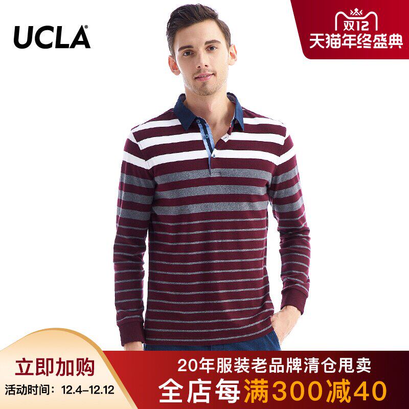UCLA长袖polo 2017秋冬新品 商务休闲男士修身半身大条纹翻领保罗在类目 男装, Polo衫中 - 来自Buy2taobao.com提供专业的淘宝代购服务