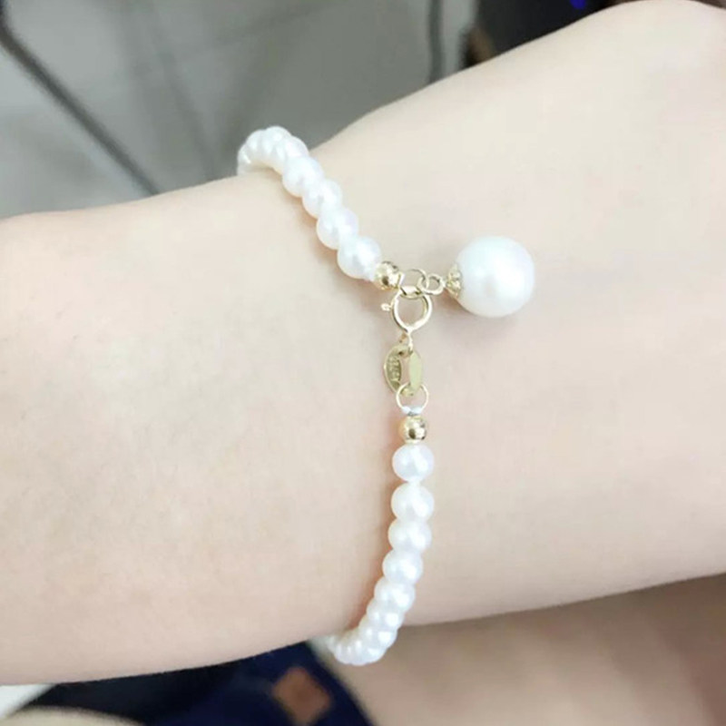 18K金天然小珍珠手链女圆珠4-5mm强光淡水akoya光泽珍珠手链K金扣在类目 珠宝/钻石/翡翠/黄金, 天然珍珠（新）, 手饰中 - 来自Buy2taobao.com提供专业的淘宝代购服务