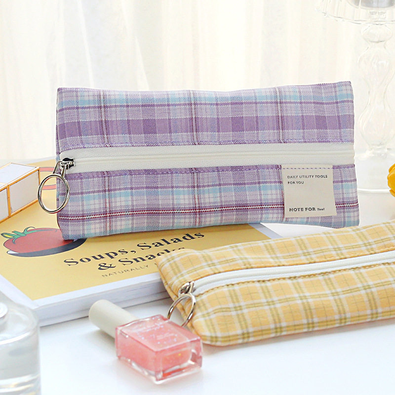 note for 大容量布面笔袋《格纹系列》清新简约学生收纳文具笔袋
