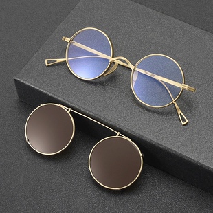新款纯钛太阳镜夹片万年款龟圆形复古运动偏光太阳镜配近视墨镜轻
