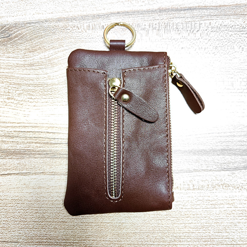 【头层牛皮】亚马逊复古油皮钥匙包真皮零钱包多功能家用锁匙包
