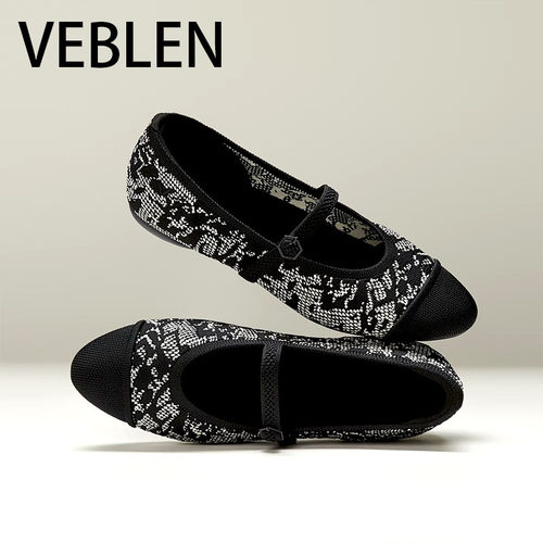 VEBLEN/维布伦平底浅口复古平跟玛丽珍单鞋休闲尖头飞织王妃鞋