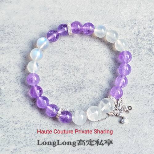 Long高定私享 收藏捡漏925银海蓝宝紫锂辉白月光绿幽灵紫水晶手串