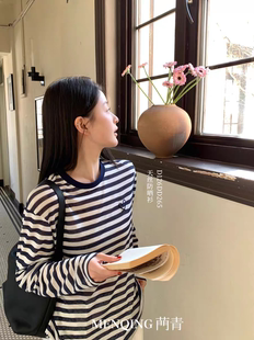 宽松显瘦套头打底衫 T恤衫 265 条纹长袖 2026门青天丝防晒衣女士夏款