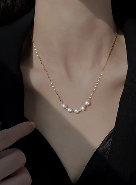 钛钢项链日韩时尚仿珍珠微笑五福珠项链小众高级感轻奢不掉色