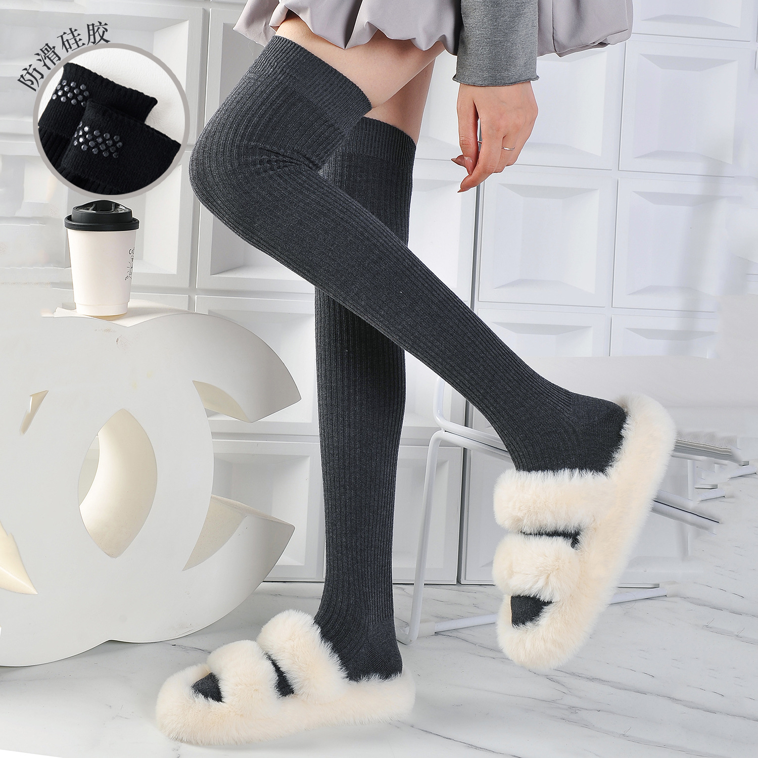 过膝袜子女长筒袜堆堆袜护膝袜JK袜白色长靴袜子硅胶防滑不勒棉袜