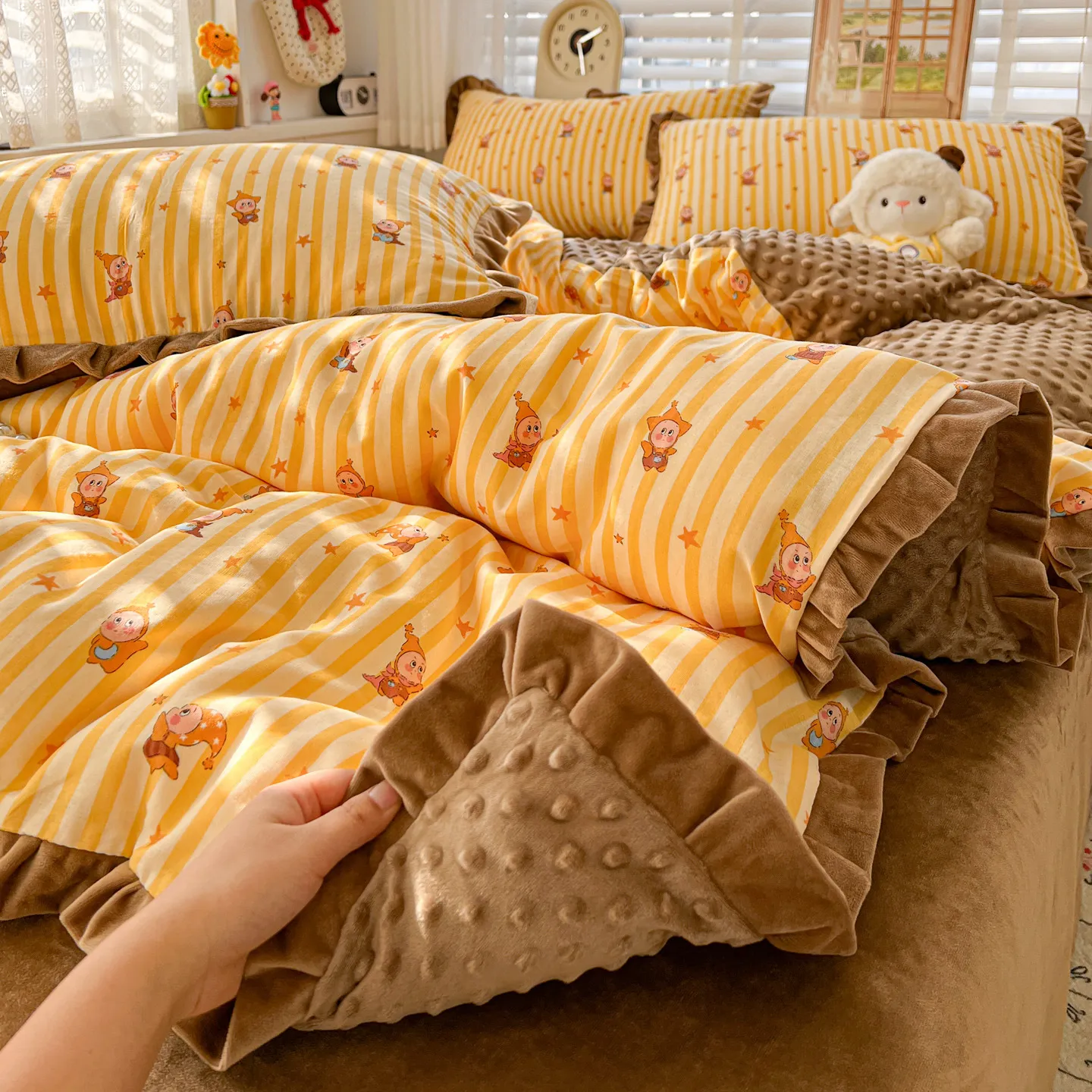 星星人冬季棉加绒四件套全棉双层纱加豆豆绒被套牛奶绒床单三件套,床上用品,床品套件/四件套/多件套,淘宝优惠券,粉丝福利购,淘宝优惠卷