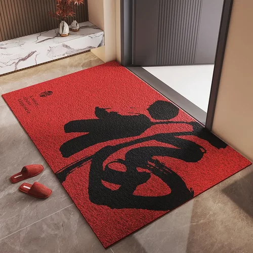 中式入户门地垫新年踏福字红色结婚喜庆进门丝圈脚垫乔迁玄关地毯