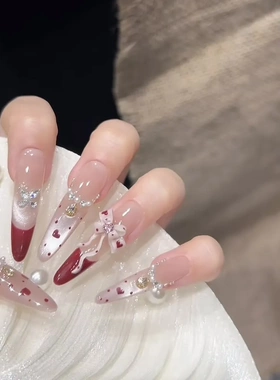 【富家千金】手工穿戴甲美甲红色猫眼腮红法式高级感自然贴合可拆