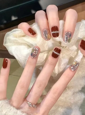 FM-572假指甲贴片红色横钻美人可拆卸穿戴手工封层新年高级感轻奢