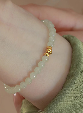 新款碎金几两玉石手链女小众设计时尚素圈简约手绳手串手饰轻奢